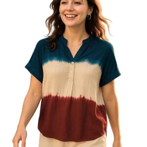 Women Multicolor Handcrafted Tie & Dye Rayon Top